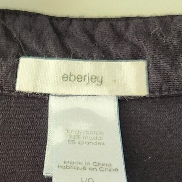 Eberjey Black Long Top Sleep Shirt Pajama 1/4 Button Front Women Size L - Picture 7 of 7